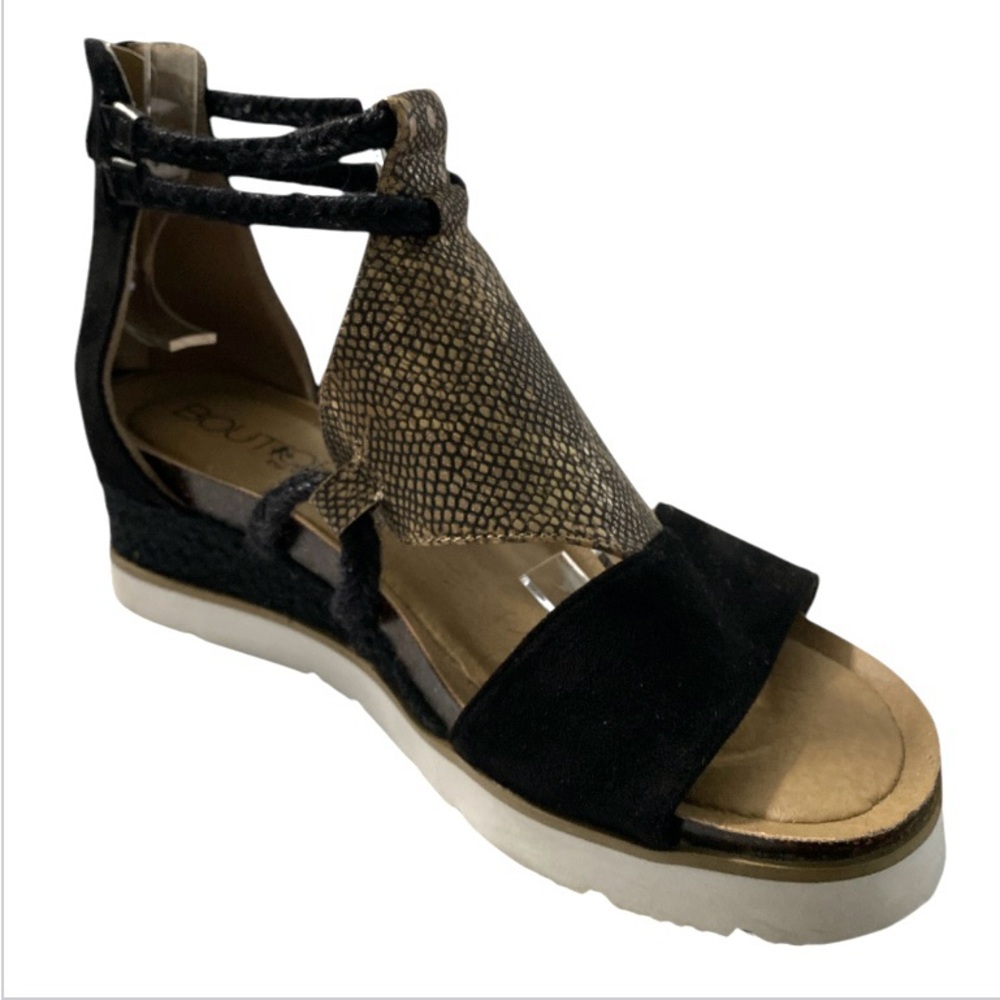 Corkys Black & Metallic Gladiator Zip Back Wedge Summer Sandals Women’s Sz 9